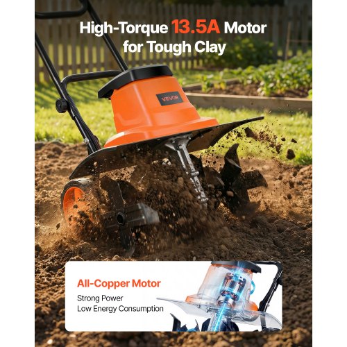 VEVOR Corded Electric Tiller, 18 Inch Tilling Width Garden