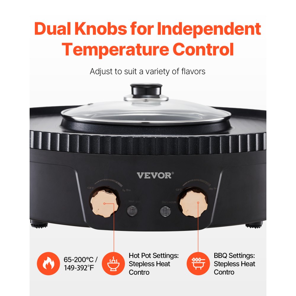 VEVOR Hot Pot with Grill, 1800W 2-in-1 Electric Smokeless Grill and Hot ...
