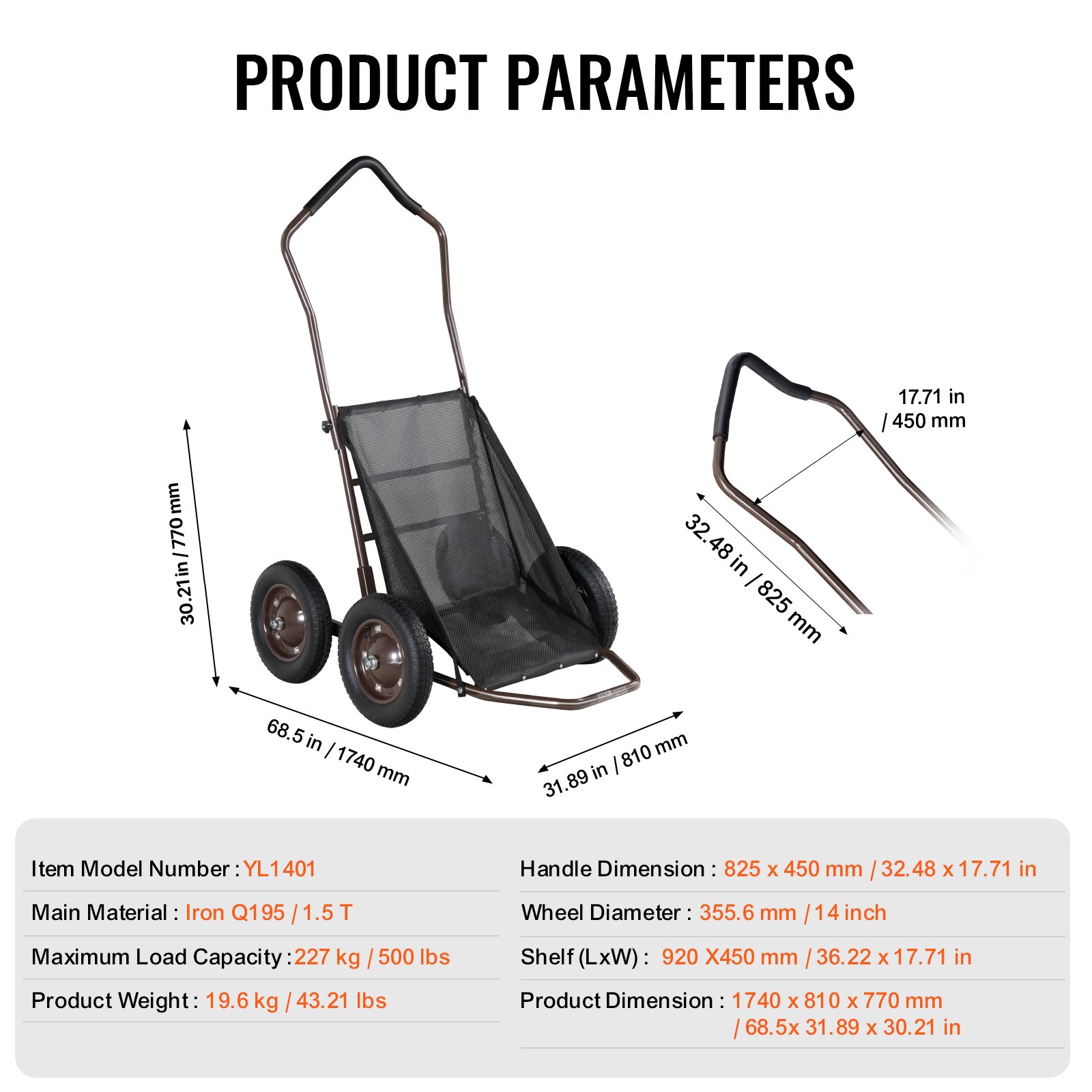 VEVOR Deer Game Cart – Folding Hauler with 500 lbs Capacity