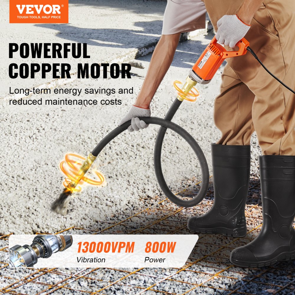 Vevor Handheld Concrete Vibrator 800w Electric Vibrator 13000 Vpm Electric Concrete Vibrating 6548