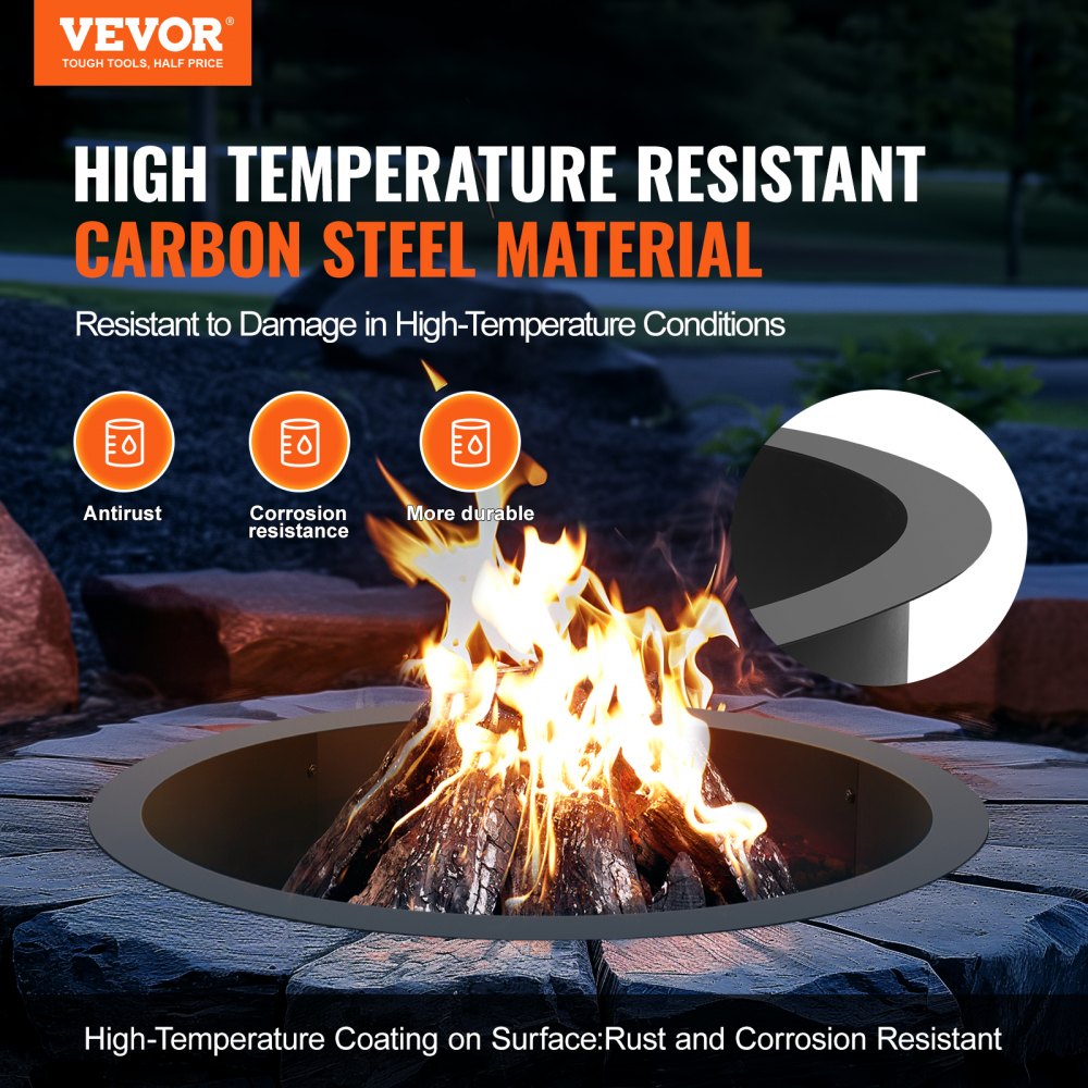 VEVOR Fire Pit Ring Round 35 Inch Outer Steel Liner DIY Campfire Ring ...