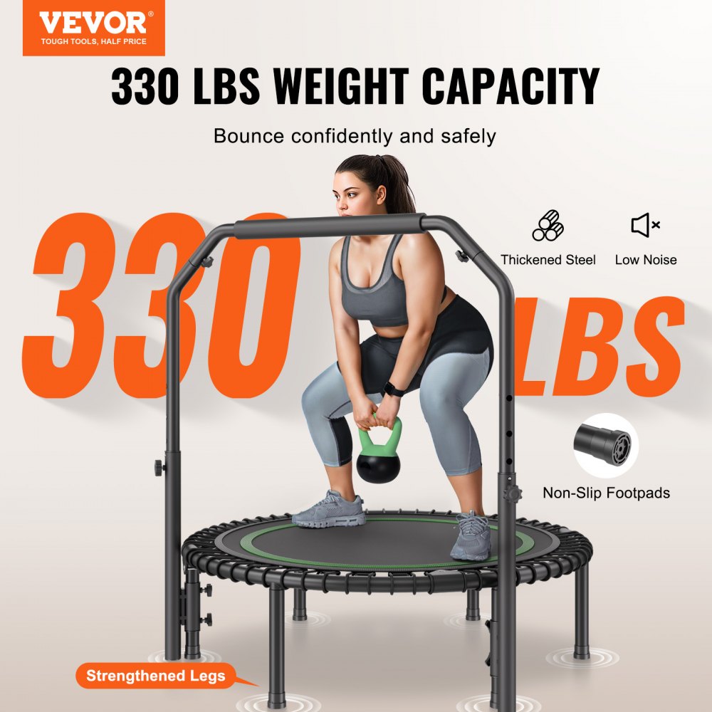 Mini Trampoline Fitness Pliable - Charge 150 Kg, Poignée Réglable, élastiques Silencieux, Pour Intérieur Ou Jardin