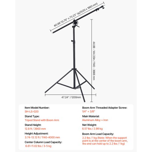 Air Cushioned Aluminum Photography Light Stand with Boom Arm Adjustable ...