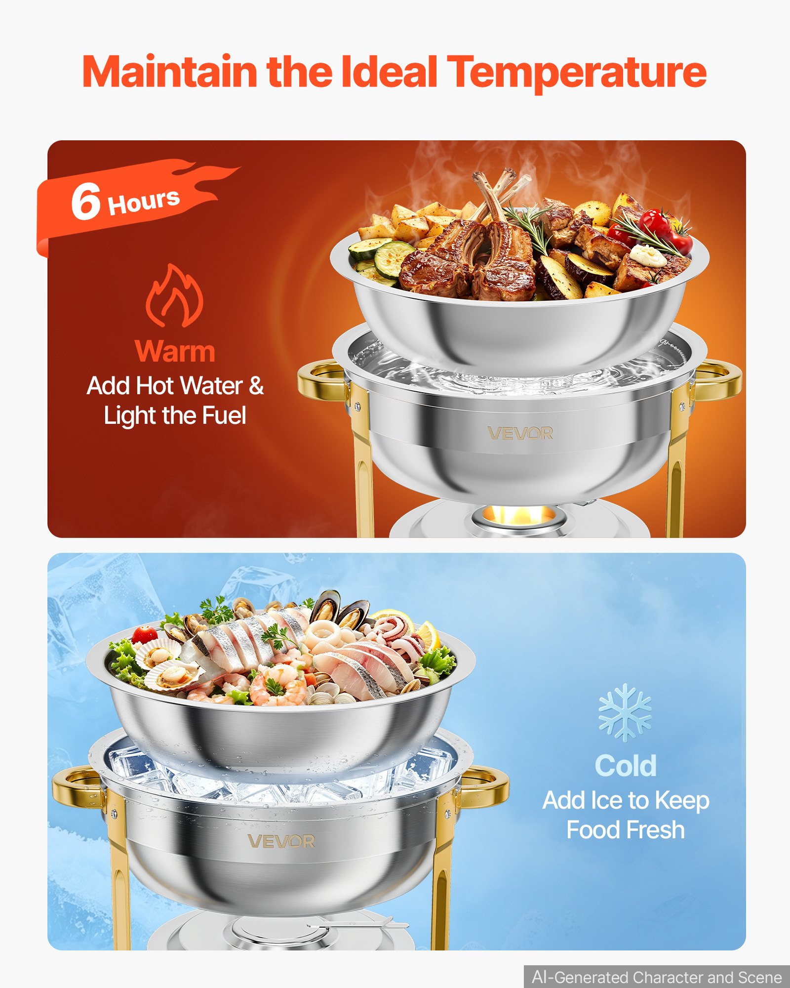 VEVOR 4 Packs Chafing Dishes for Buffet Set, 5.7L Stainless Steel ...