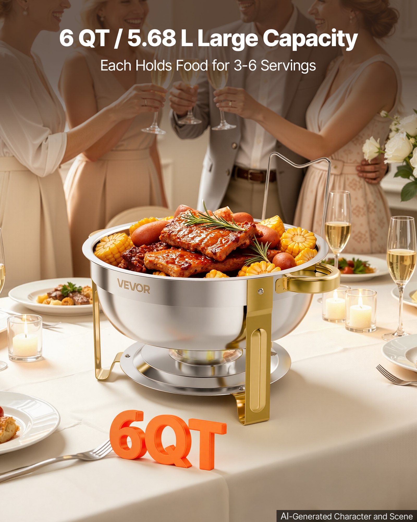 VEVOR 4 Packs Chafing Dishes for Buffet Set, 5.7L Stainless Steel ...