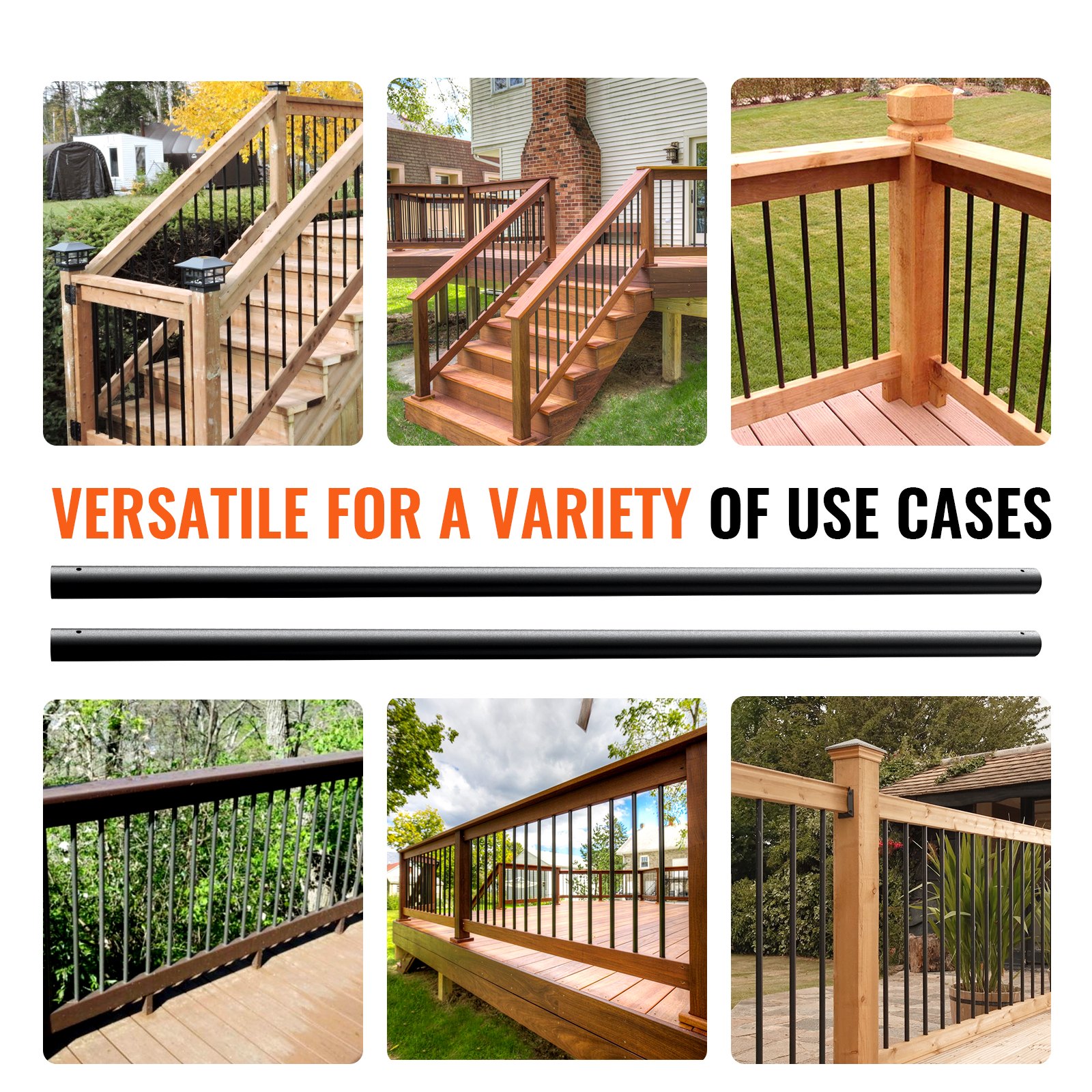 Classical Railing Balusters VEVOR Staircase Metal Balusters, 3/4'' Round x 32'' Long Aluminum ...
