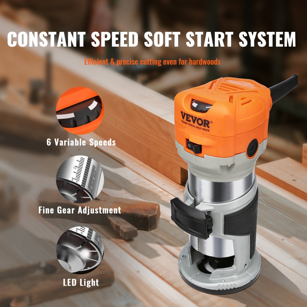 Small Router Trimmer VEVOR Wood Router, 1.25HP 800W, Compact Wood Trimmer Router Tool ...