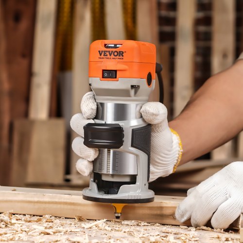VEVOR Wood Router 1.25HP 800W Compact Wood Trimmer Router Tool 30000RPM Max Speed 6 Variable Speeds with 1 4 5 16 Collets 12 PCs Milling