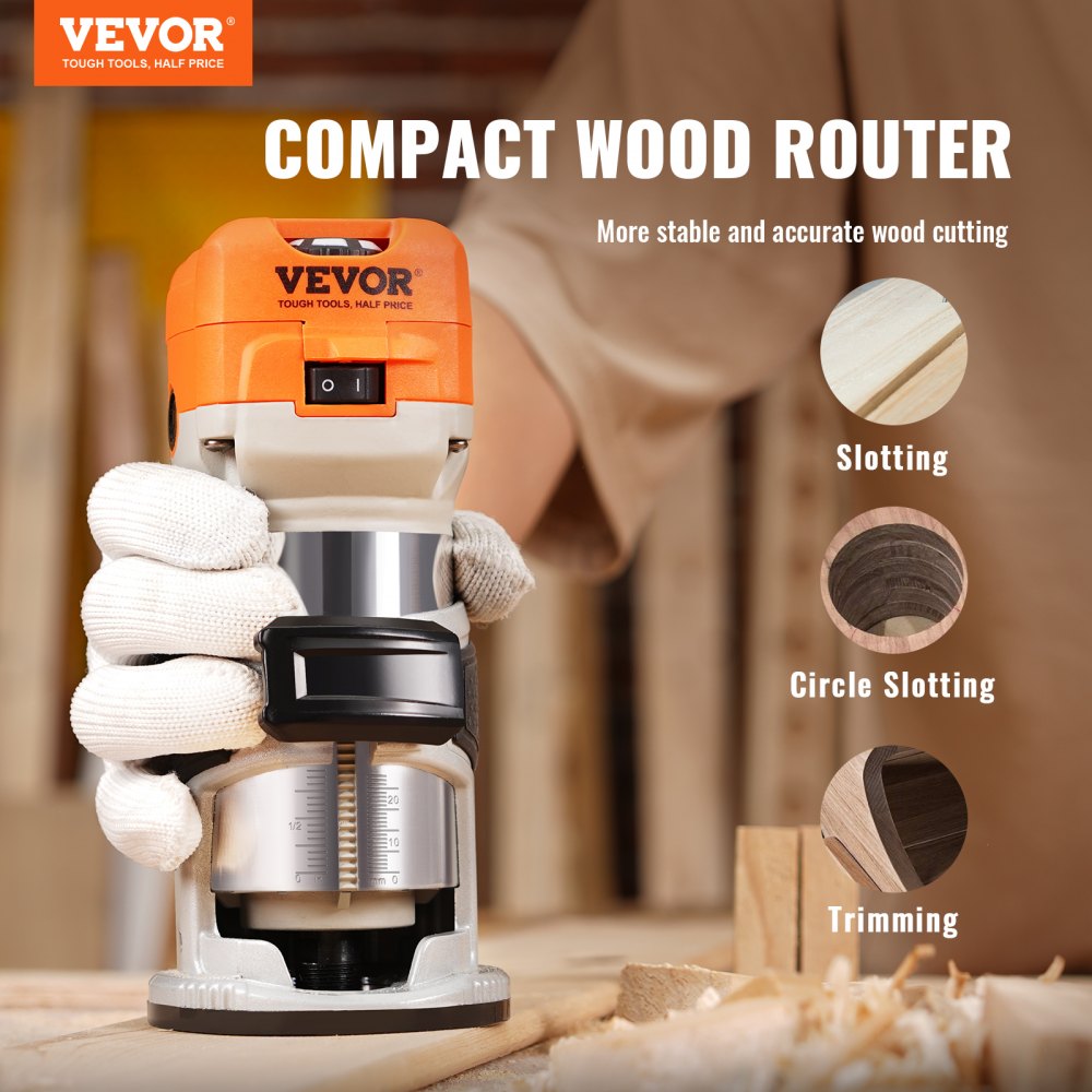 VEVOR Wood Router, 1.25HP 800W, Compact Wood Trimmer Router Tool ...