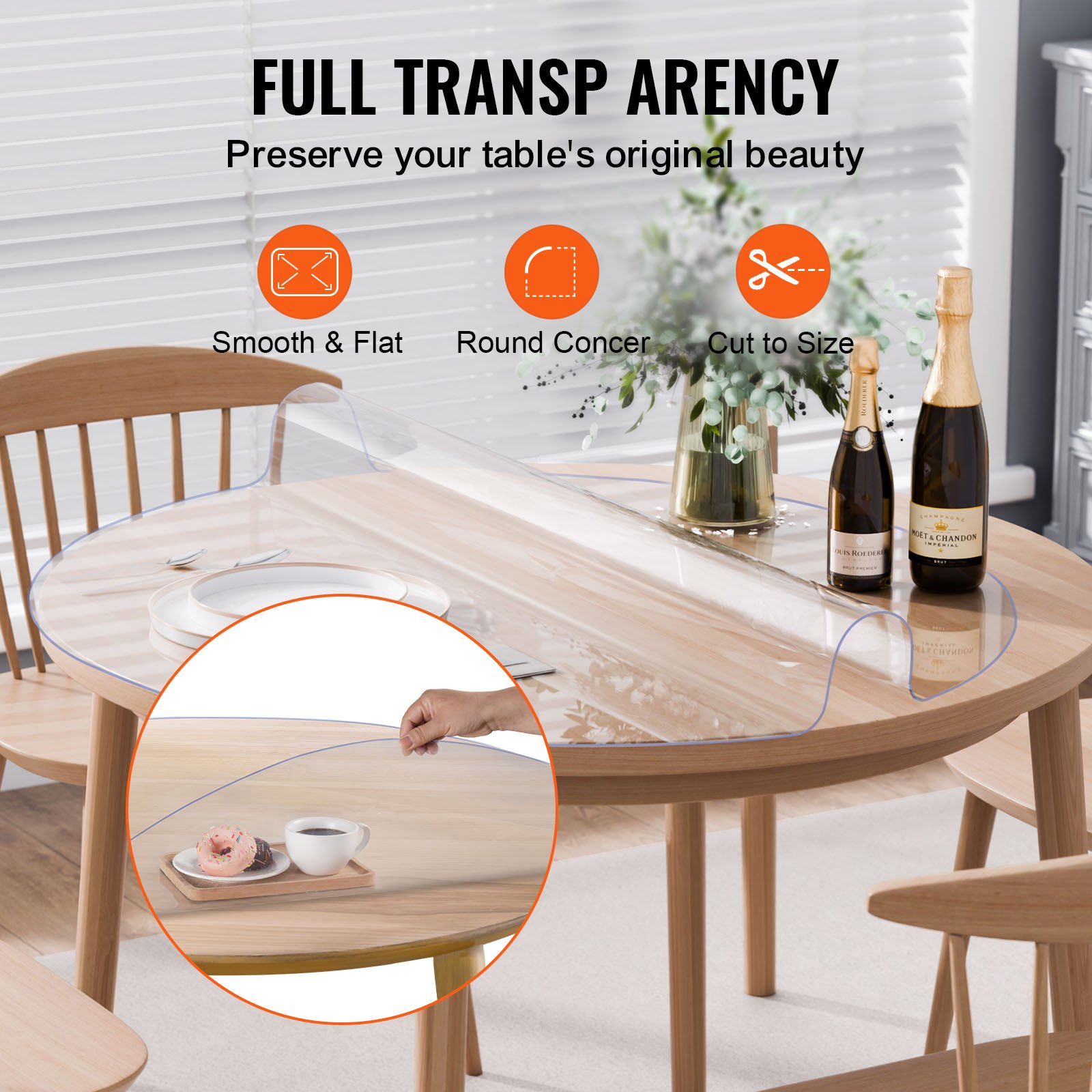 VEVOR Plastic Table Cover, 42 x 42 Inch 2.0 mm Thick Clear Table ...