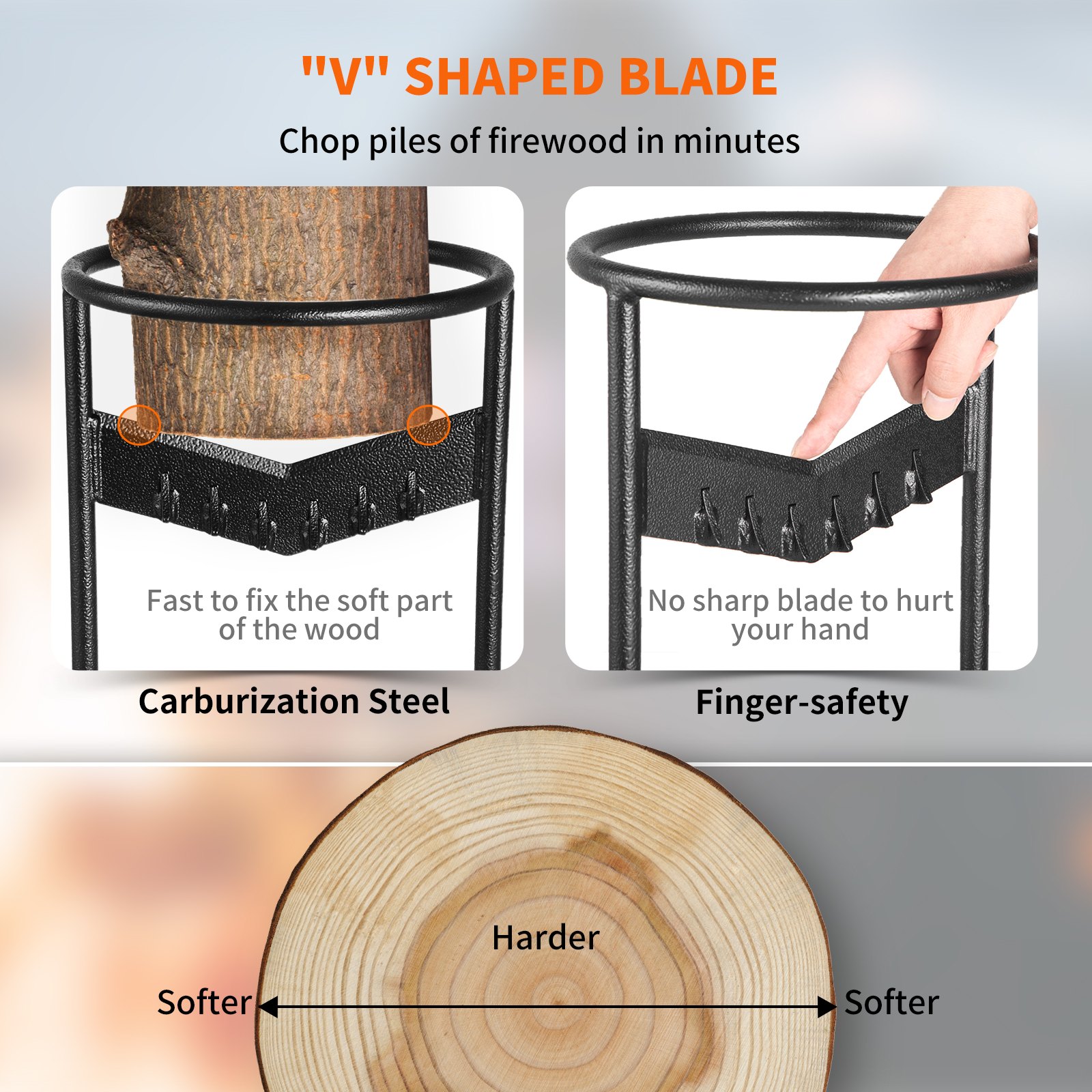 VEVOR Firewood Kindling Splitter, 9''x17'' XL Wood Splitter, Unique V ...