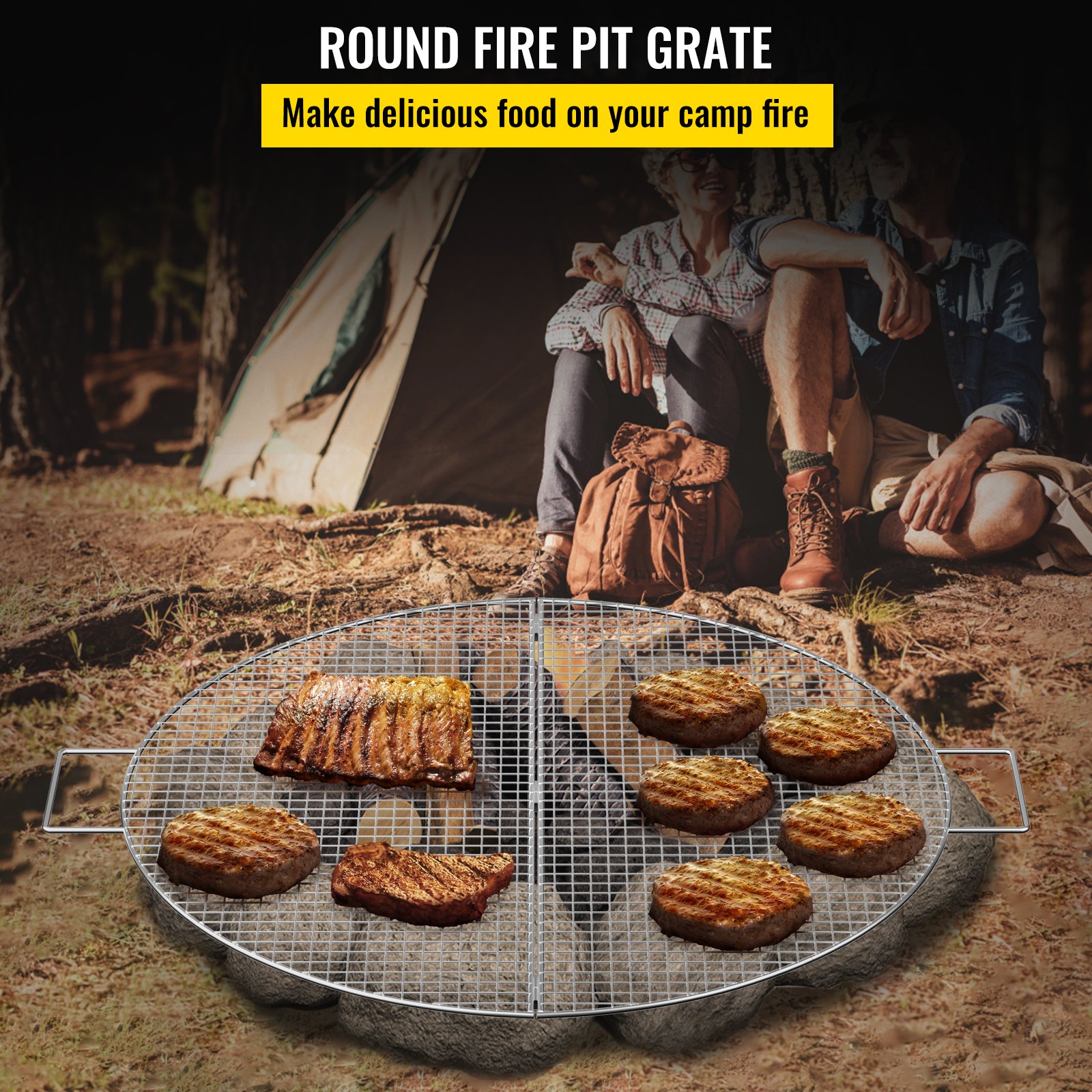 VEVOR Fire Pit Cooking Grill Grate 24 Inch, Foldable Round Cooking ...