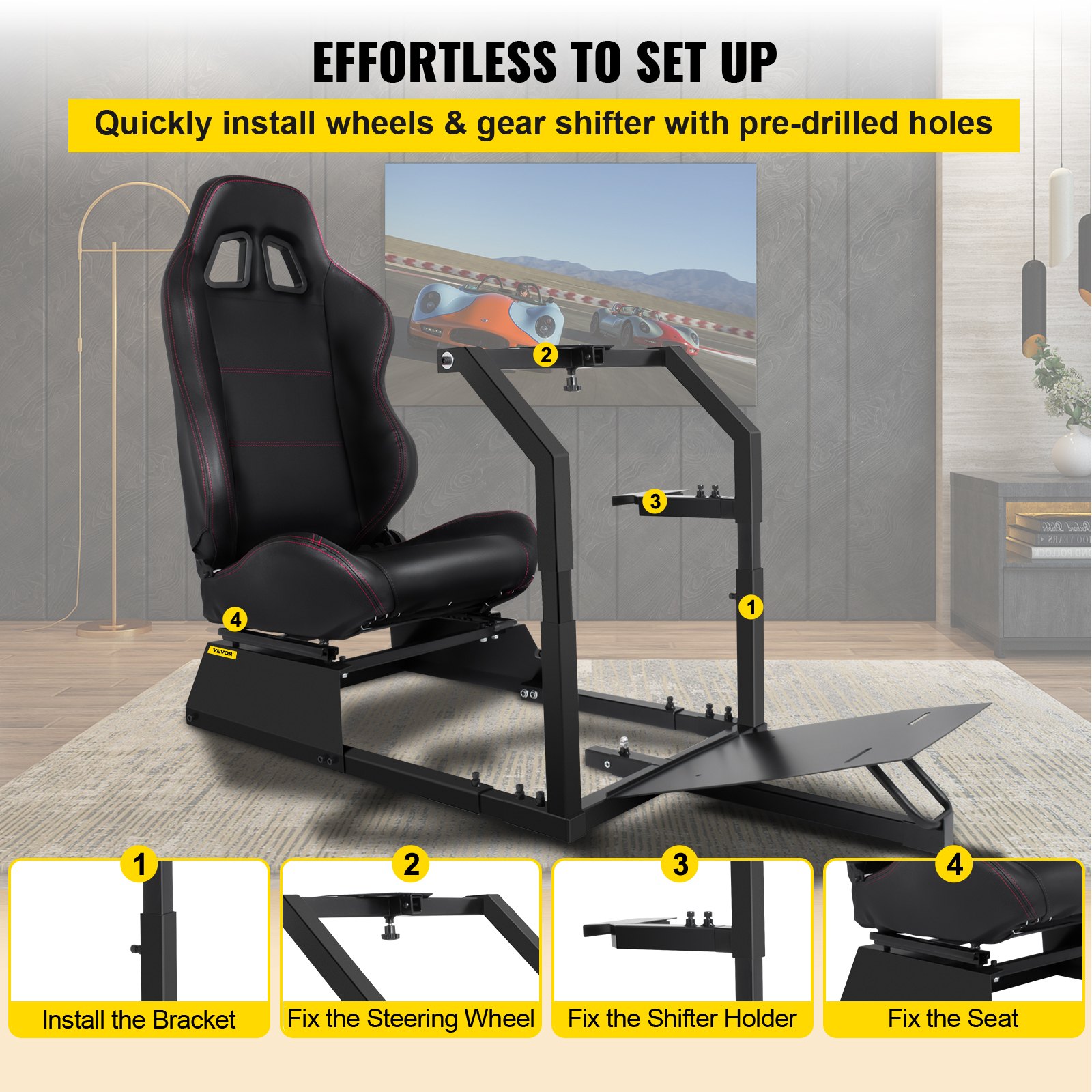 Vevor Racing VEVOR Racing Simulator Cockpit Gaming Chair W/ Steering Wheel Stand For ...