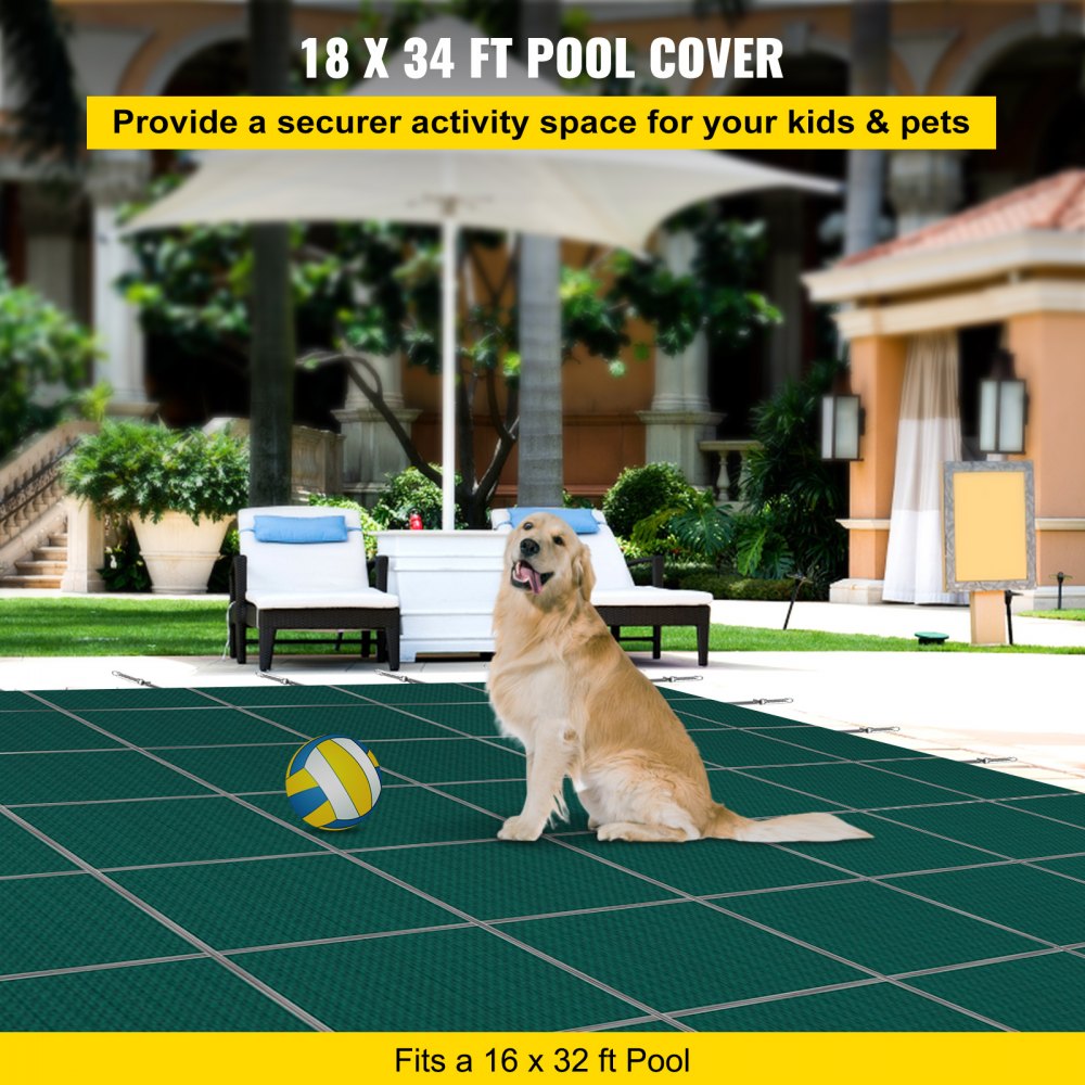 VEVOR Inground Pool Safety Cover, 18 Ft X 34 Ft Rectangular Winter Pool ...