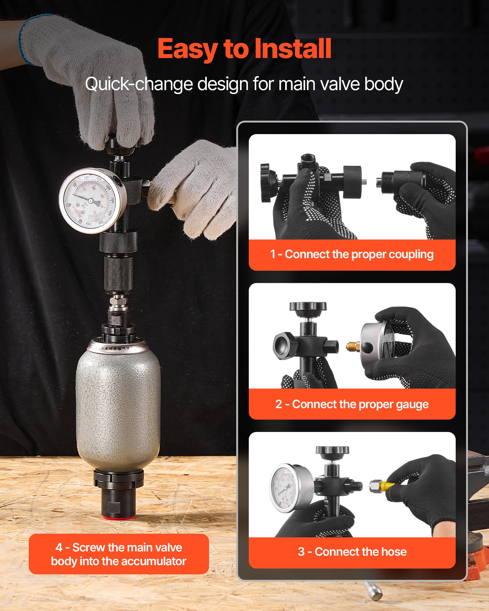 VEVOR Hydraulic Nitrogen Accumulator Charging Kit, All-in-One Nitrogen ...