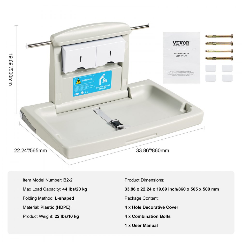 Vevor wall mounted baby changing station horizontal foldable diaper