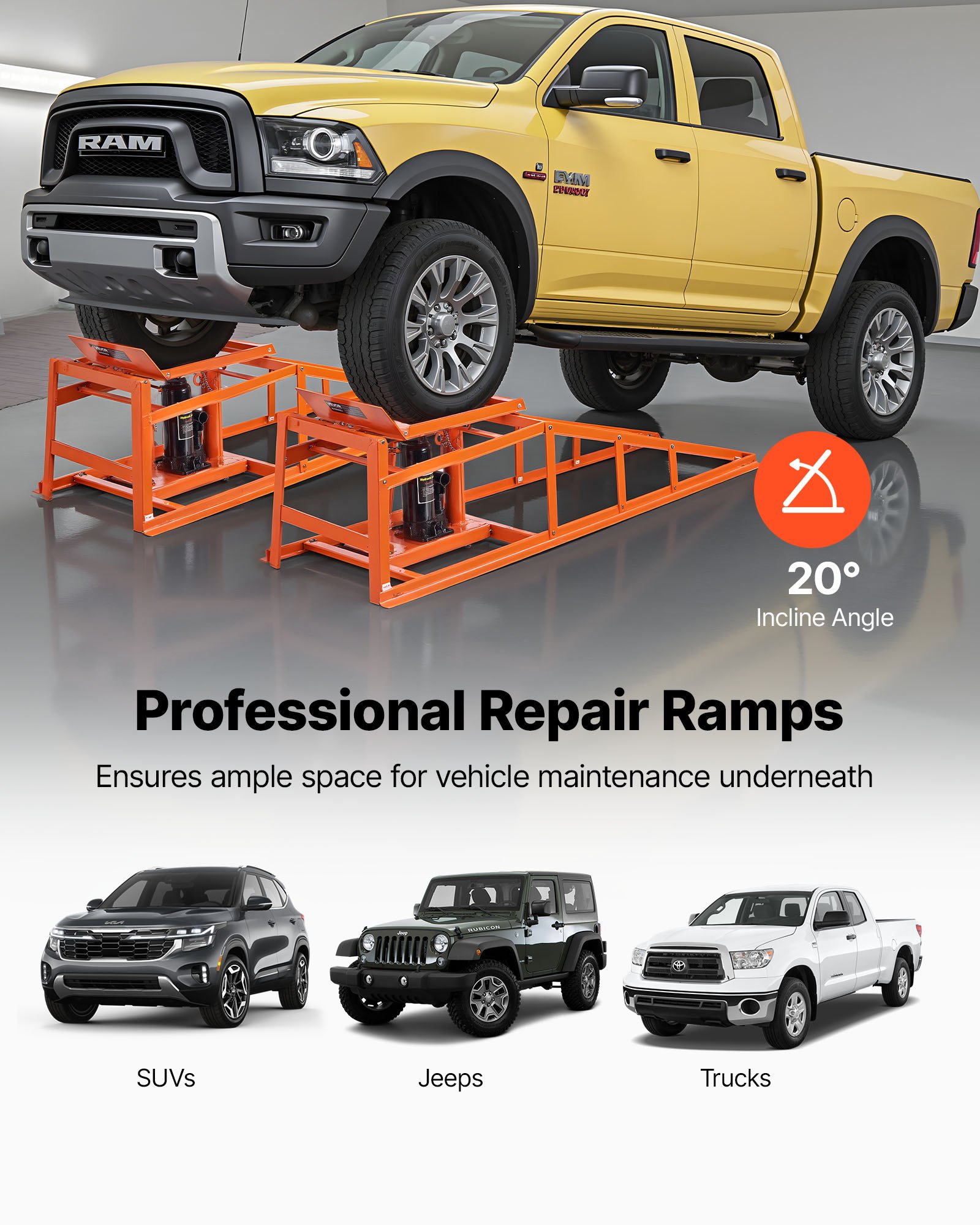 VEVOR Hydraulic Car Ramps, 2 PCS 11000 lbs 5T, 10-14.2 Inch Lift Height ...