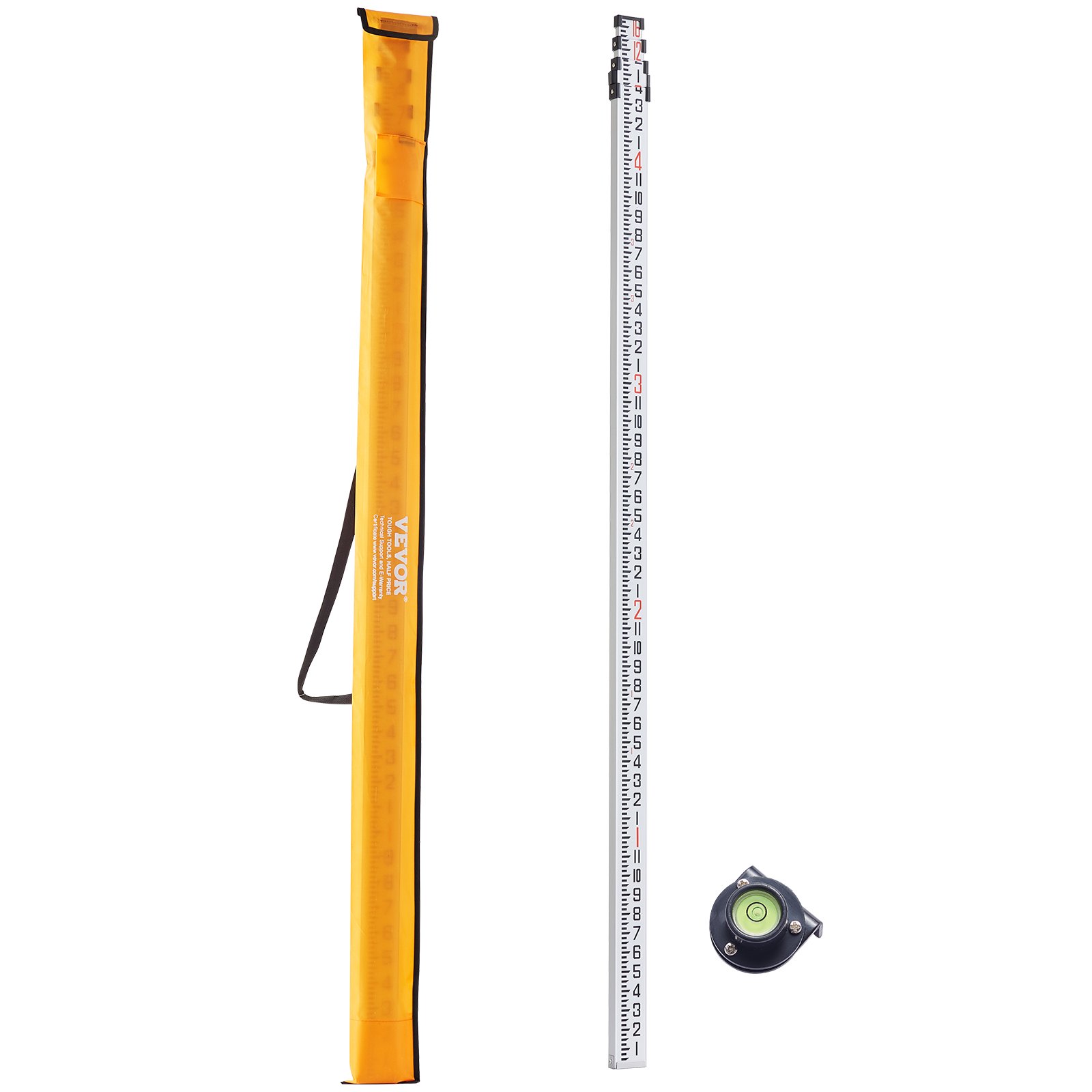 Reference Level Rod VEVOR Aluminum Grade Rod, 16-Feet/8ths 4 Sections Telescopic Measuring ...