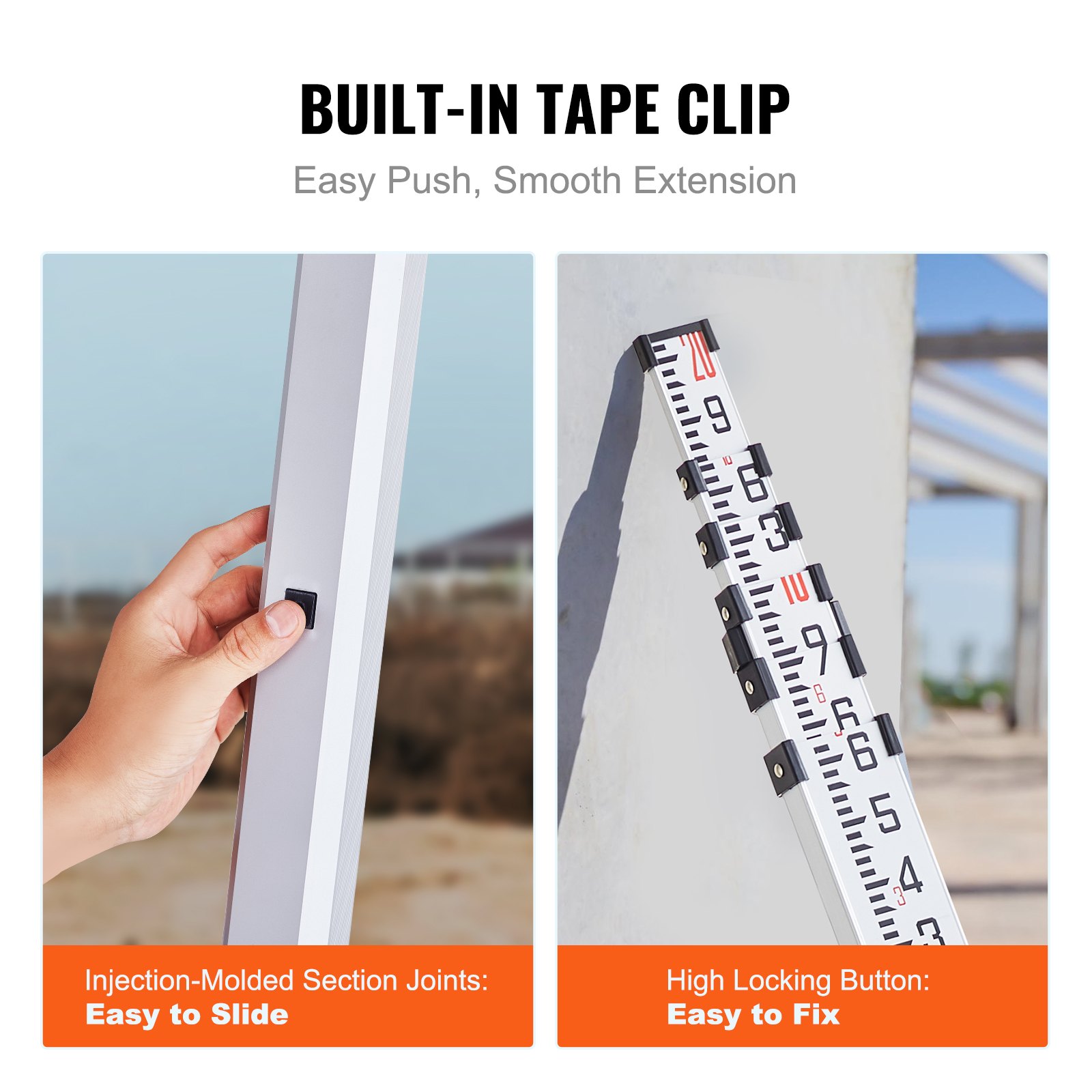 VEVOR Aluminum Grade Rod, 20-Feet/10ths 6 Sections Telescopic Measuring ...