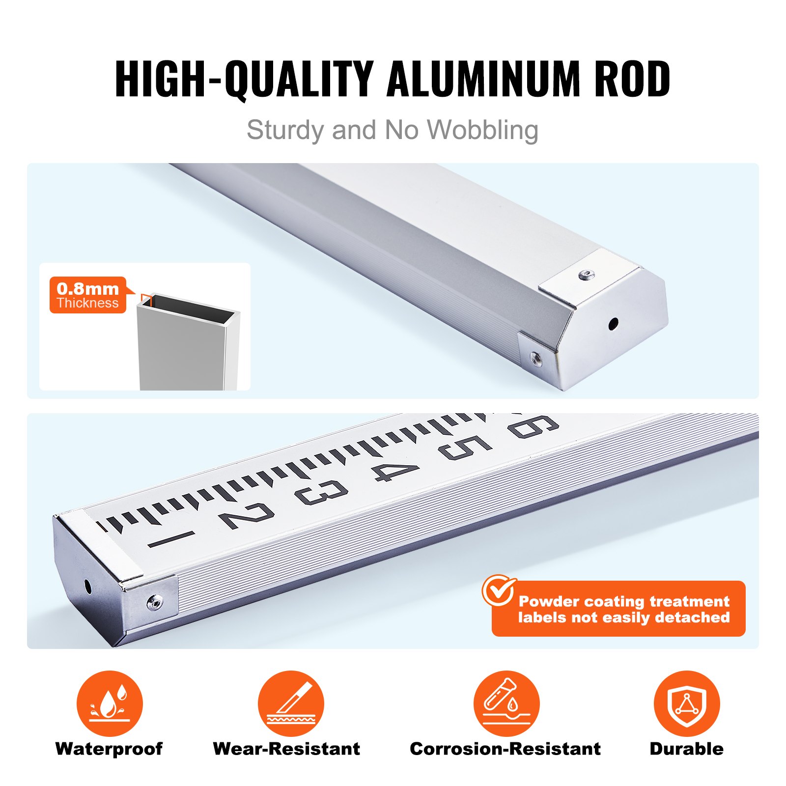 VEVOR Aluminum Grade Rod, 25-Feet/10ths 6 Sections Telescopic Measuring ...