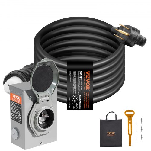VEVOR 50 Amp Generator Cord and Power Inlet Box Kit, 25FT, NEMA 14-50P ...