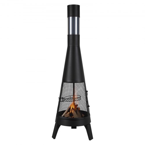 20 Inch Chiminea Outdoor Wood Burning Firepit with Grill Mesh & Chimney ...