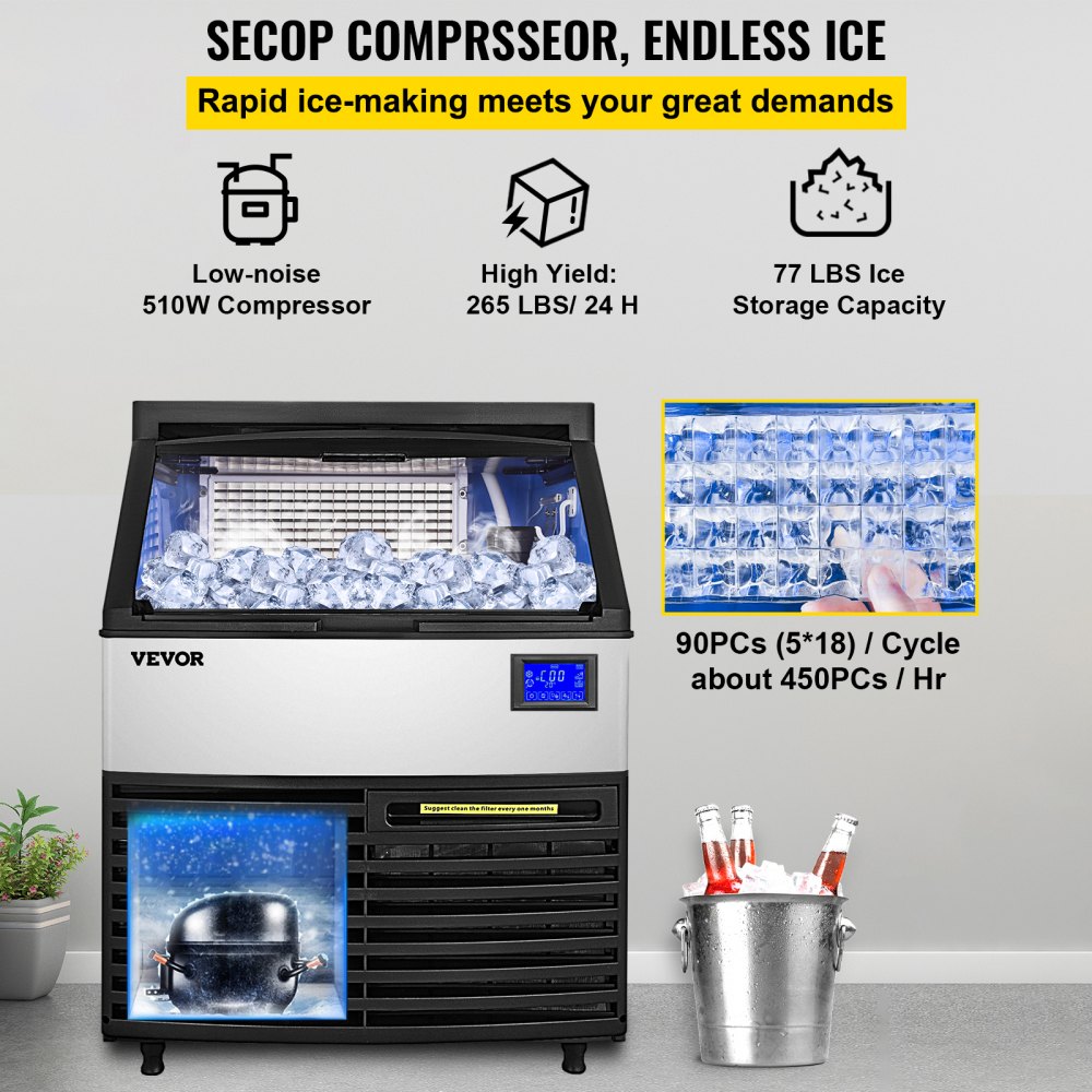 Vevor Commercial Ice Maker Machine 265lbs24h Etl Approved Ice Machine Under Counter Ice Maker 