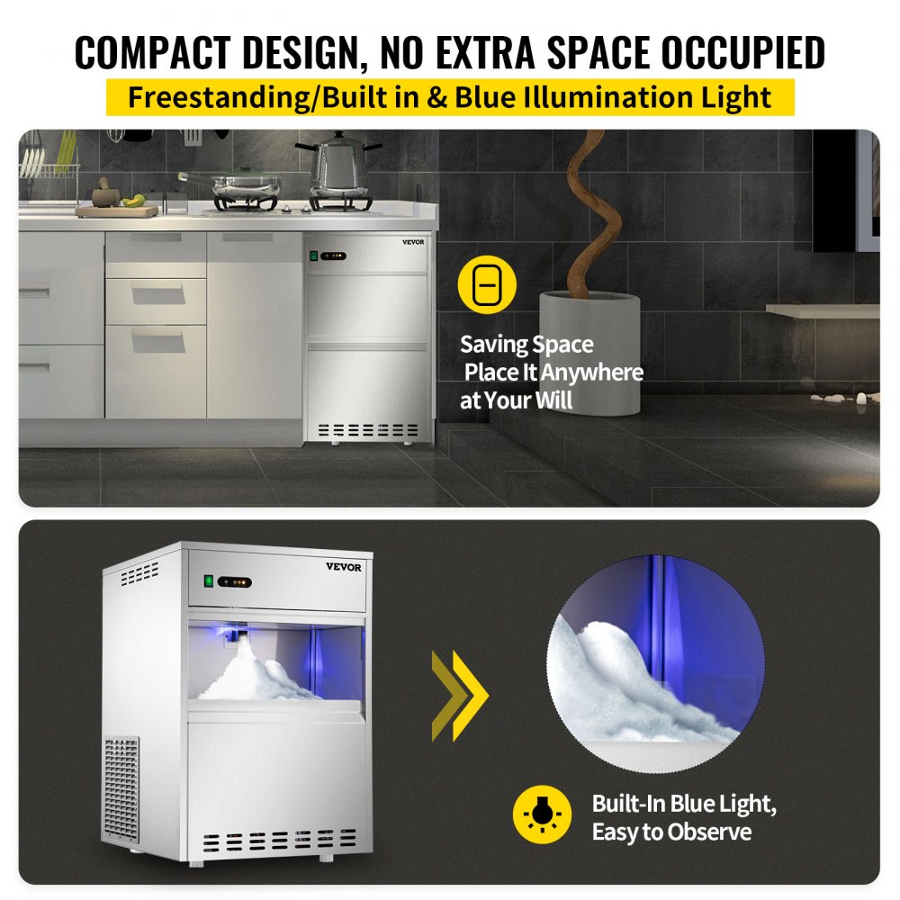VEVOR 110V Commercial Snowflake Ice Maker 88LBS/24H, ETL Approved Food