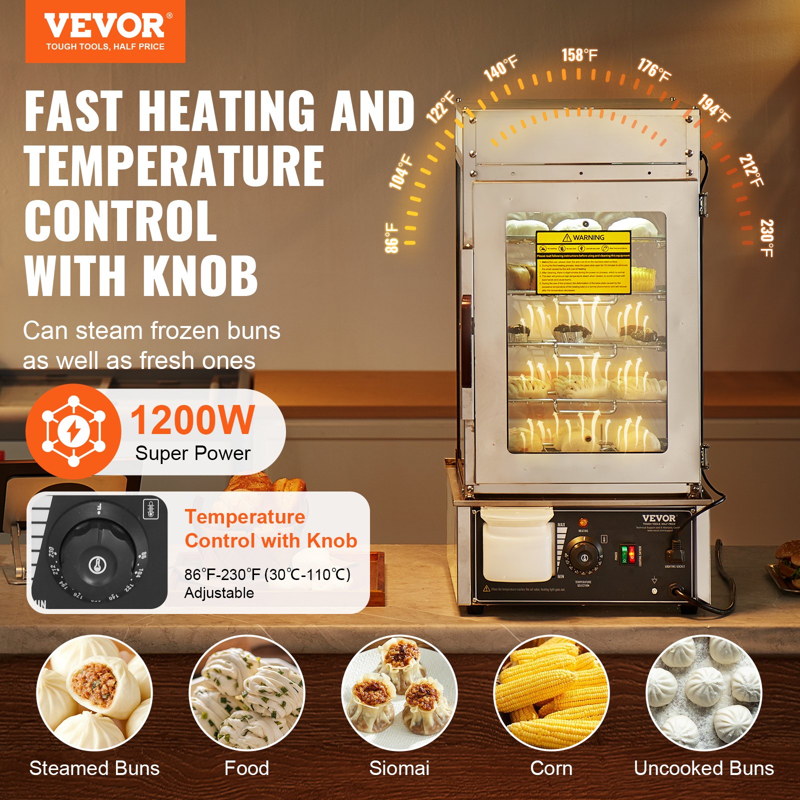 VEVOR Commercial Food Warmer Display — 60 Bun Capacity