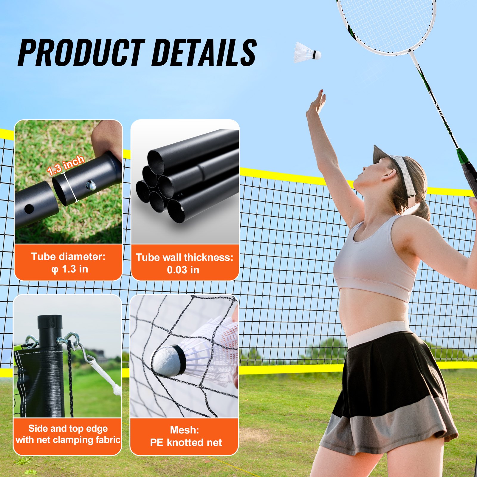 Shuttle Net Price VEVOR VEVOR Badminton Net Set, Outdoor Backyard Beach Park Badminton ...