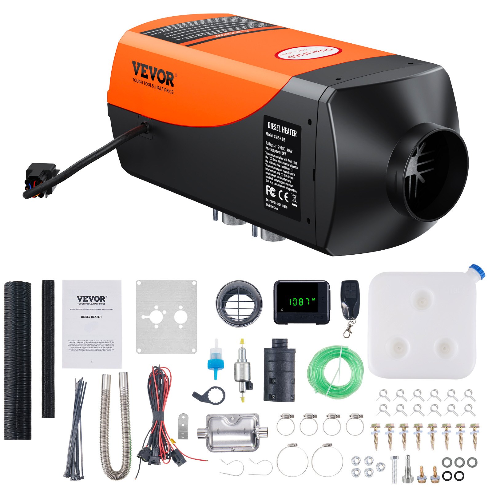 VEVOR Diesel Air Heater, 12V 2KW Diesel Heater with Remote Control and LCD Display, 10L Fuel