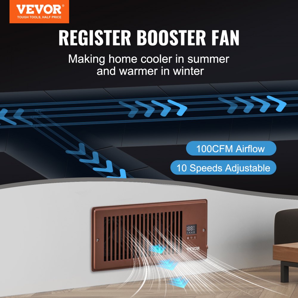 VEVOR Register Booster Fan, Quiet Vent Booster Fan Fits 4” x 10