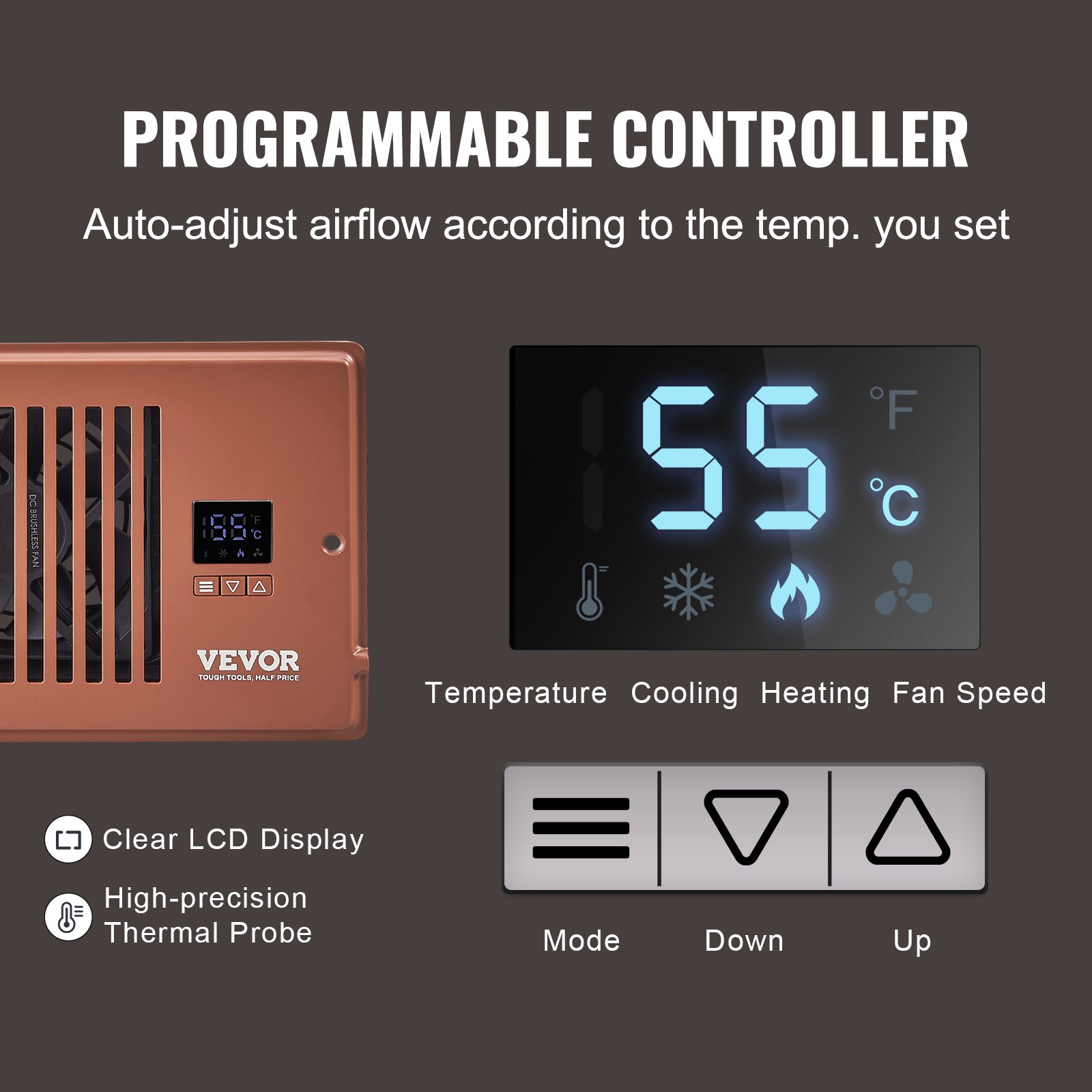 VEVOR Register Booster Fan, Quiet Vent Booster Fan Fits 4” x 10 ...