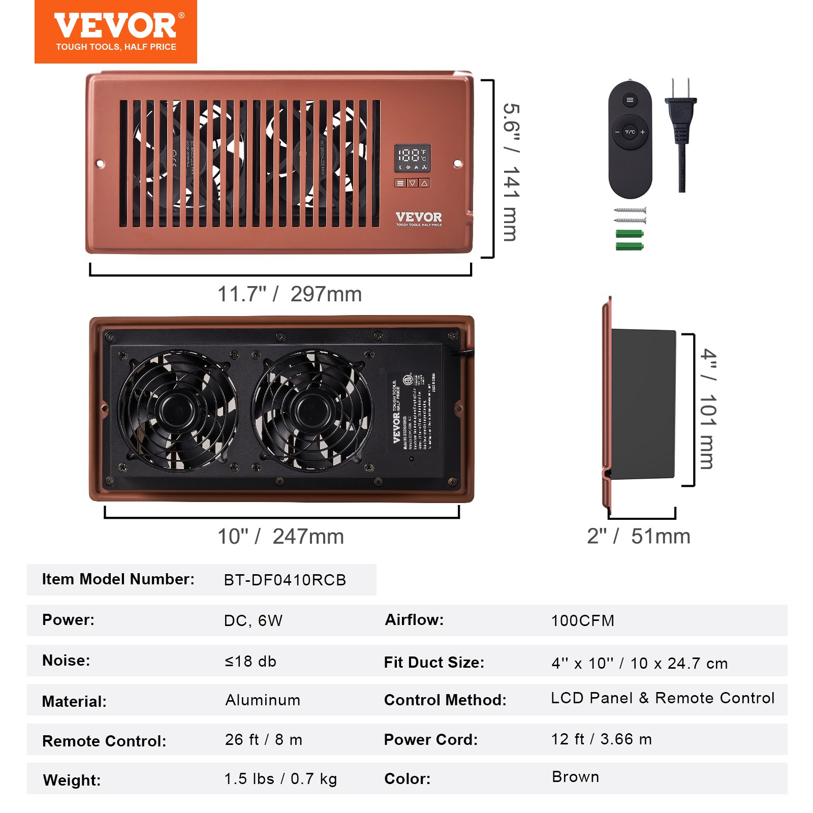 VEVOR Register Booster Fan, Quiet Vent Booster Fan Fits 4” x 10 ...