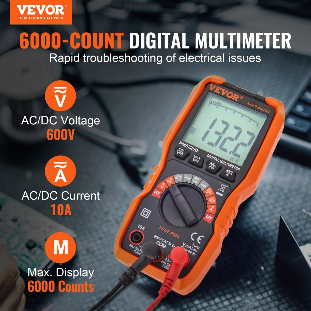 VEVOR Digital Multimeter, 6000 Counts, Multimeter Tester DC AC