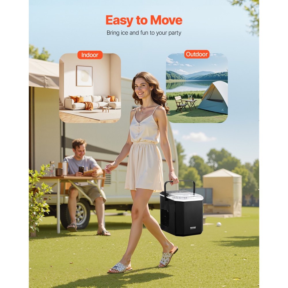 Stolní výrobník ledu VEVOR, 9 kostek připravených za 6 minut, 12 kg za 24 hodin, samočisticí přenosný výrobník ledu s naběračkou na led a košem, výrobník ledu se 2 velikostmi kuliček ledu pro domácí kuchyň, kancelář, bar, párty - miniatura 6