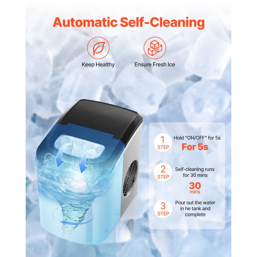 VEVOR Self Cleaning Countertop Ice Maker – Quiet & Fast Ice
