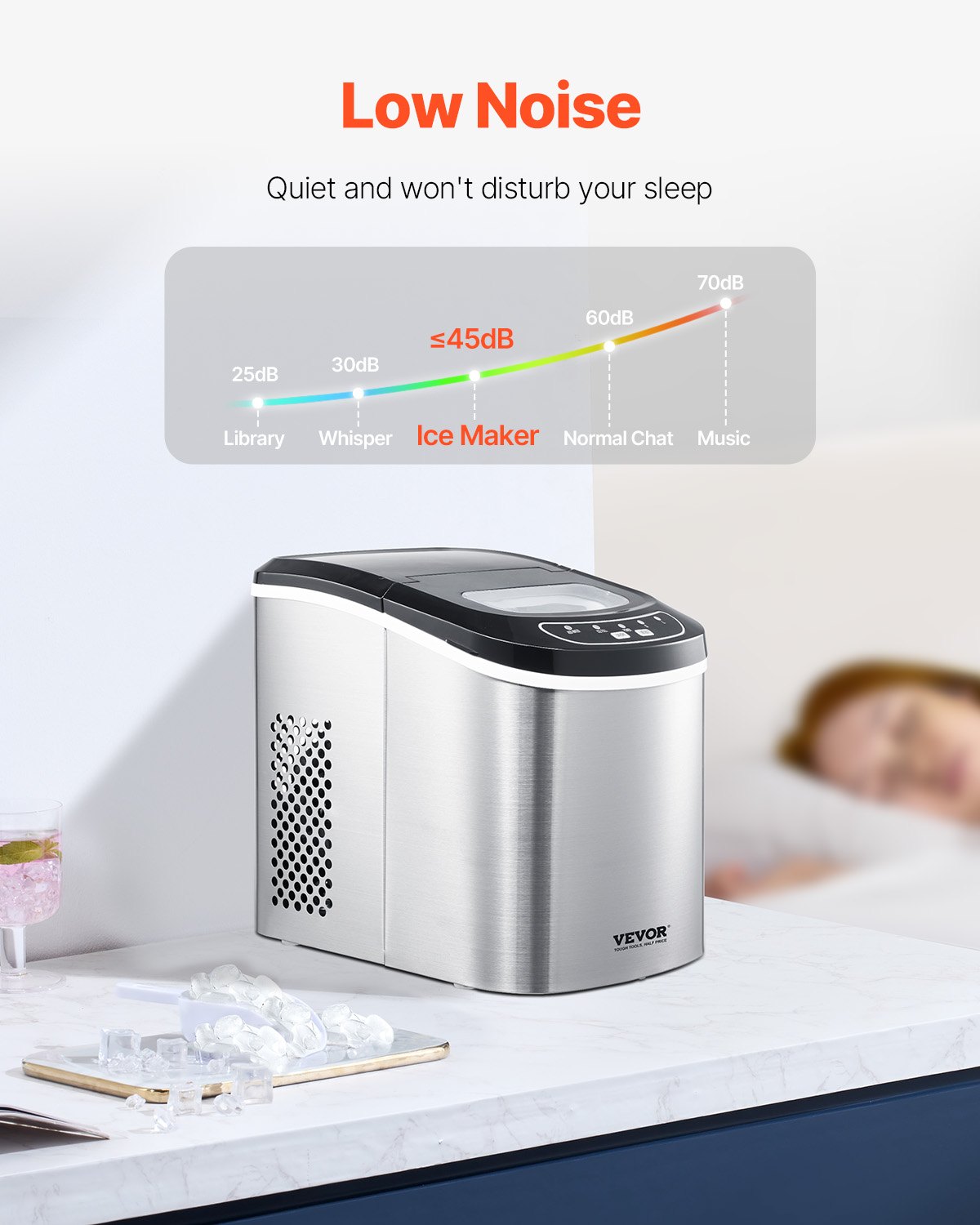 VEVOR Self Cleaning Countertop Ice Maker – Quiet & Fast Ice