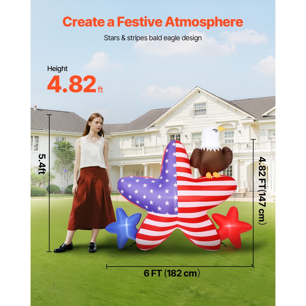 VEVOR 4.82 ft Patriotic Inflatable Decoration, Fourth of July Blow Up ...