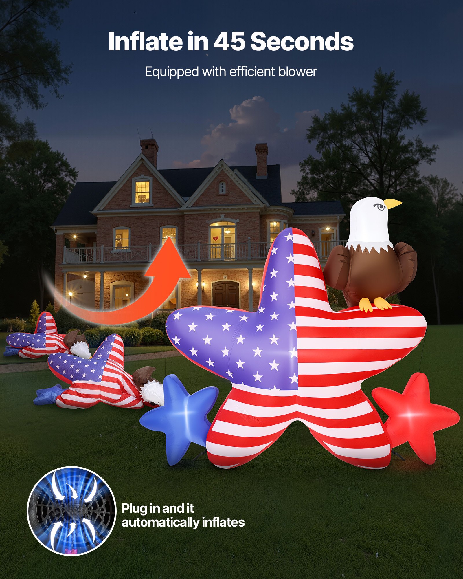 VEVOR 4.82 ft Patriotic Inflatable Decoration, Fourth of July Blow Up ...