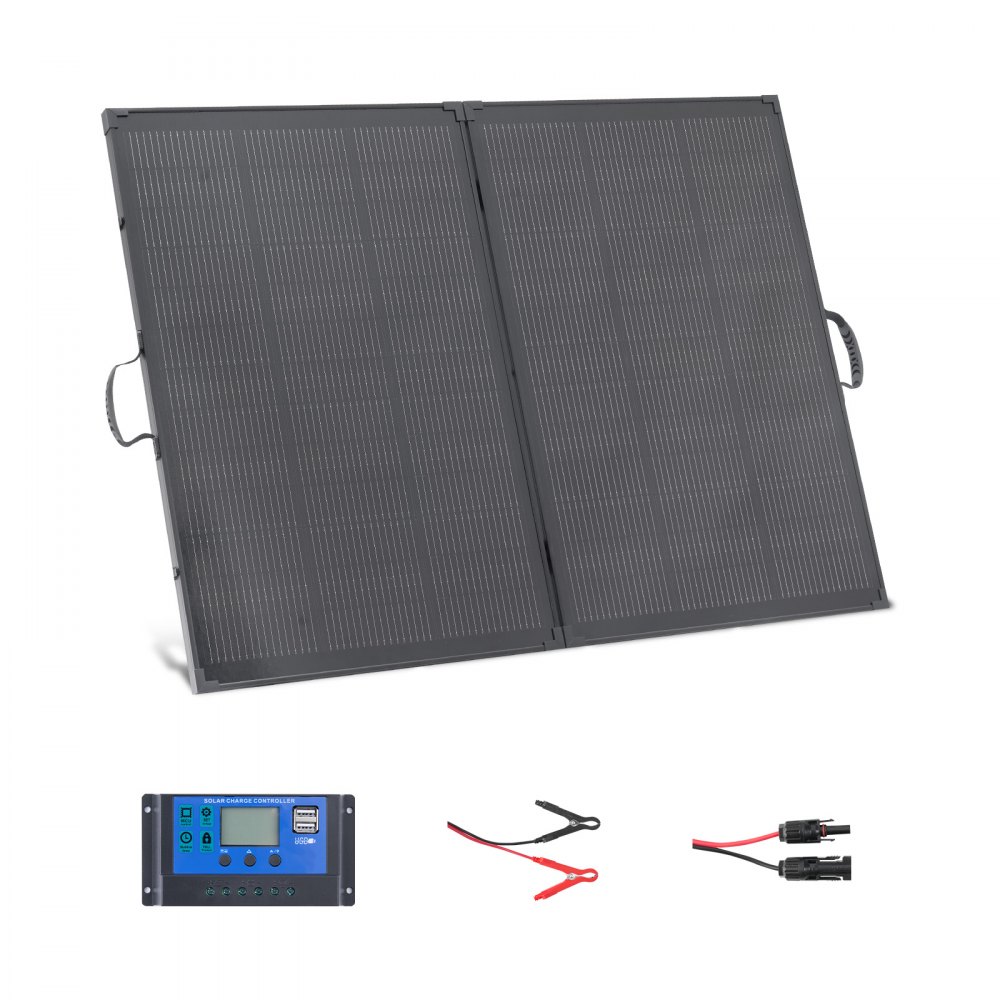 Skládací solární panel VEVOR 200W s rámem, přenosná monokrystalická nabíječka solárních panelů s vysokou účinností 23 %, 30A PWM regulátorem a výstupem MC4, vodotěsný IP67 pro kempování, turistiku a výlety v karavanu - obrázek 1