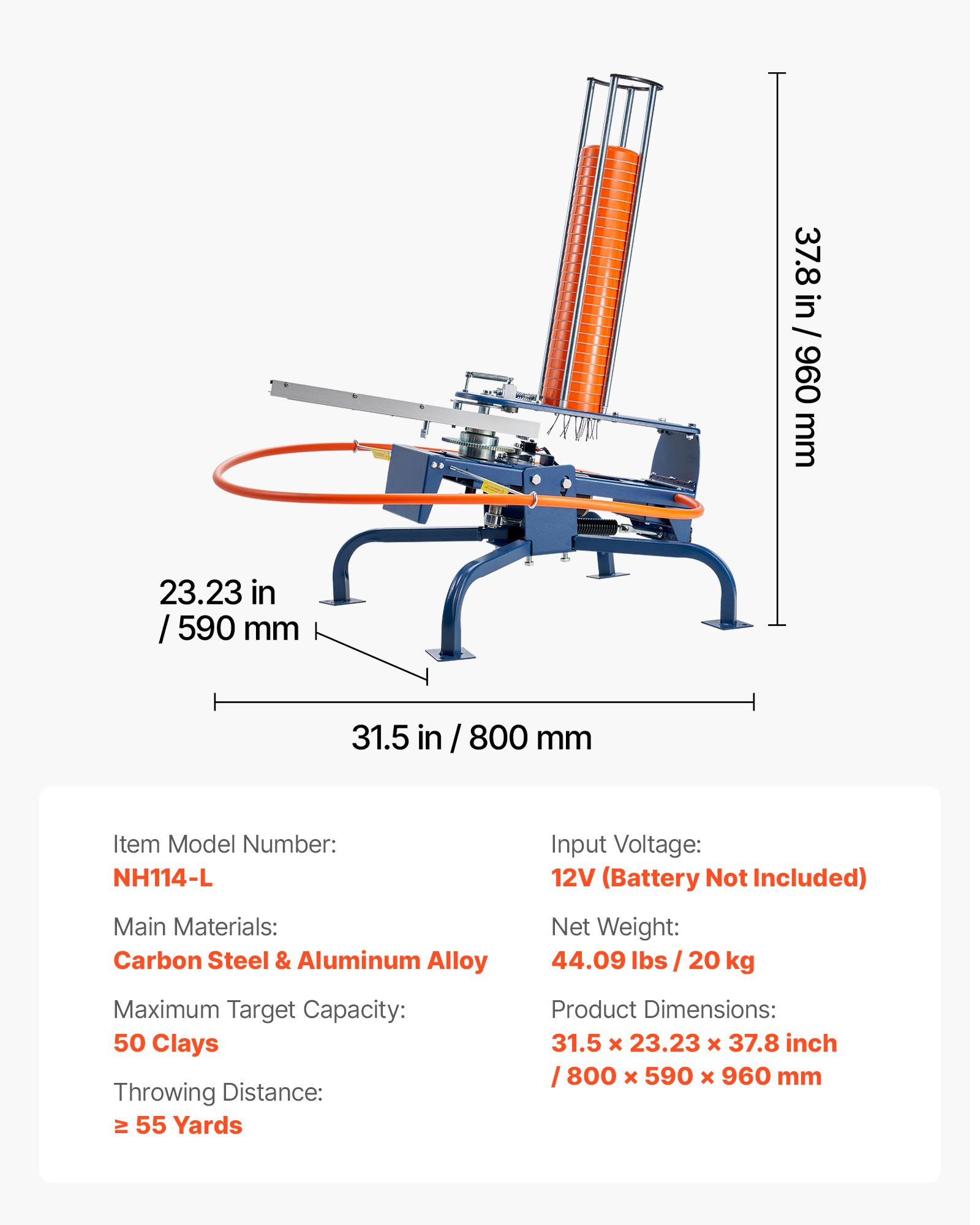 VEVOR Clay Target Thrower, Max 50 Clays Pigeon Thrower, 55+ Yards ...