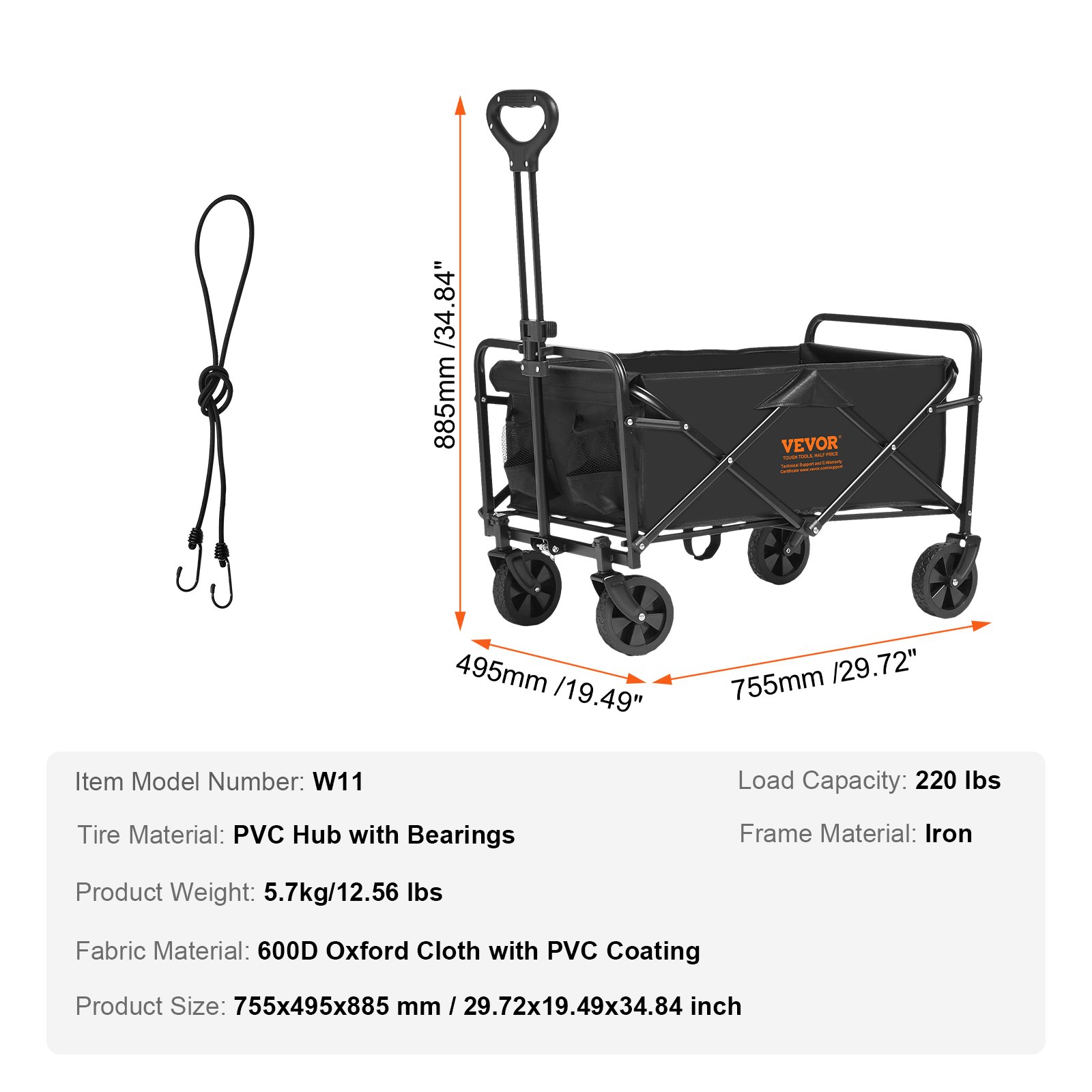 VEVOR Collapsible Folding Wagon, 2 cu.ft Beach Wagon Cart with All ...