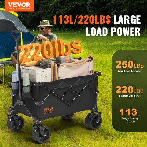 VEVOR Collapsible Folding Wagon, 113 L Beach Wagon Cart with