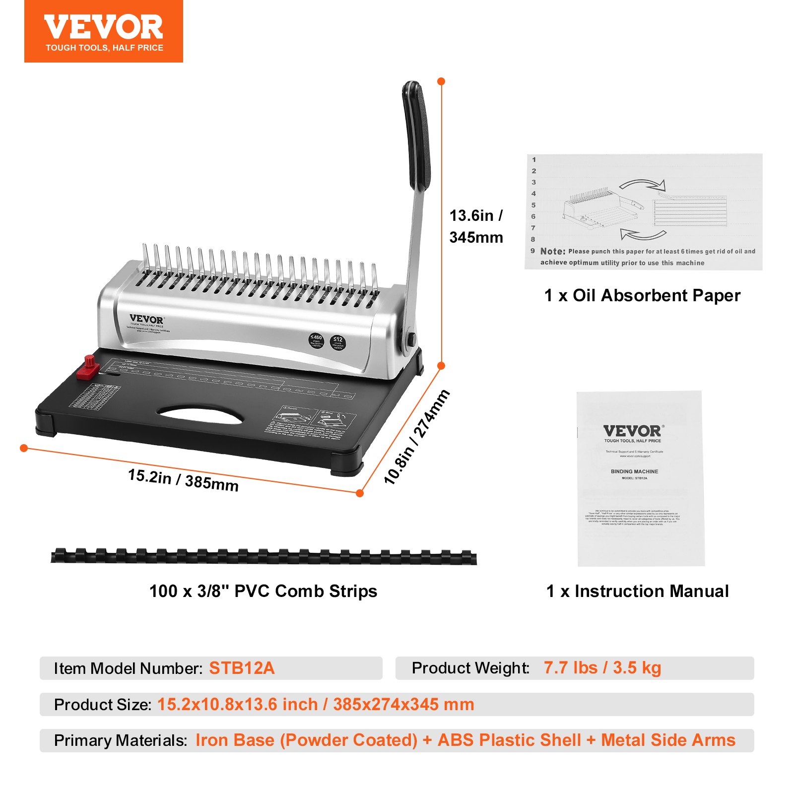 VEVOR VEVOR Binding Machine, Comb Binding Machine 21Holes Binding 450