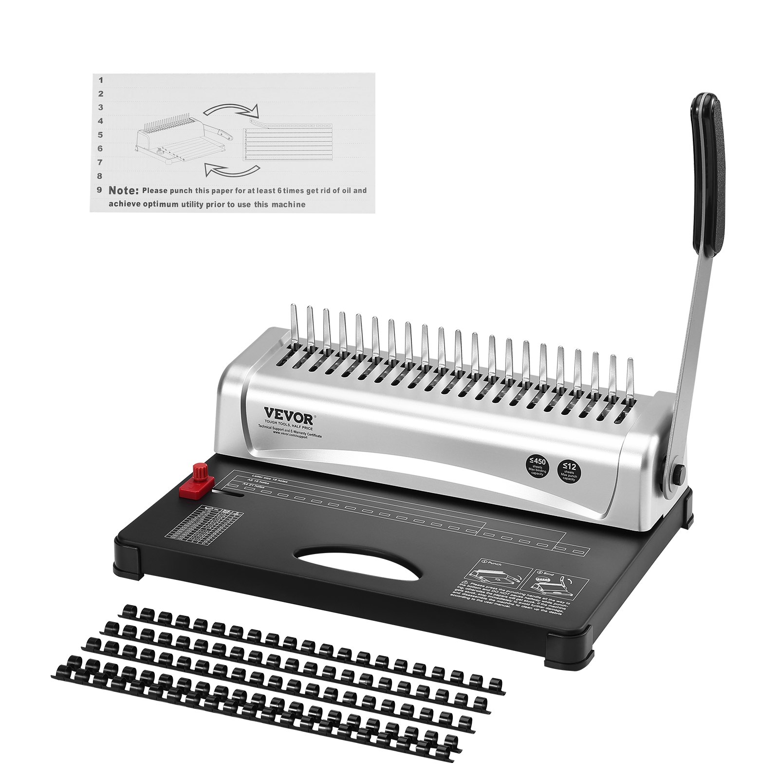 VEVOR Binding Machine, Comb Binding Machine 21-Holes Binding 450 Sheets ...