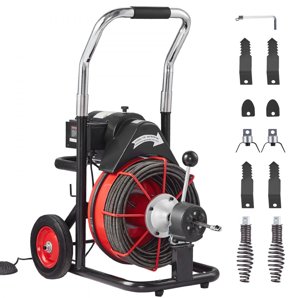 VEVOR Drain Cleaner Machine Electric Drain Auger 100FT x 3/8 In Auto ...