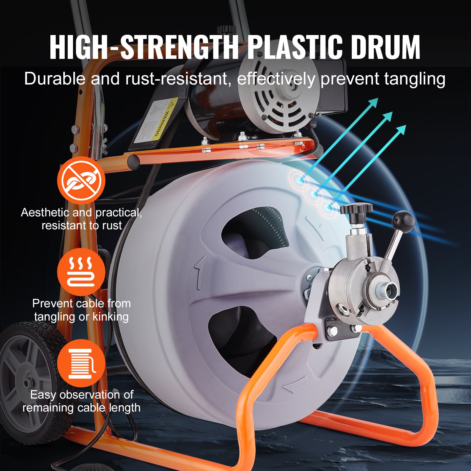 VEVOR Drain Cleaner Machine 100FT x 3/8 Inch Auto Feed with Wheels & 8 Cutters main image 0