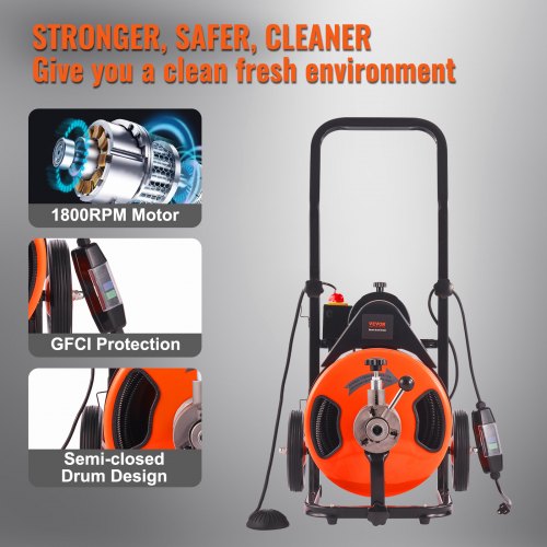 VEVOR Drain Cleaner Machine 50Ft x 1/2 Inch, Sewer Snake Machine Auto Feed, Drain Cleaning