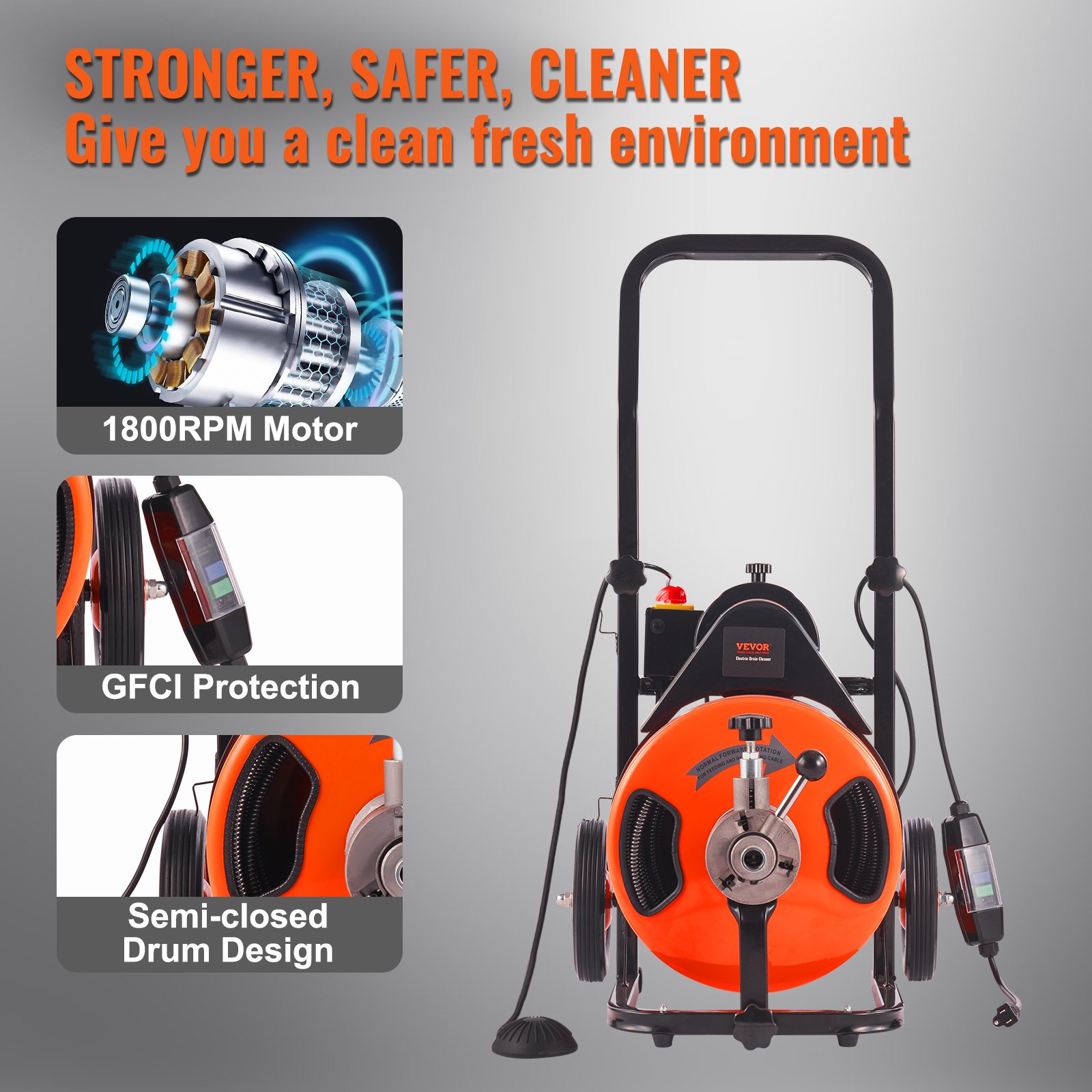 VEVOR Drain Cleaner Machine 50Ft x 1/2 Inch, Sewer Snake Machine Auto